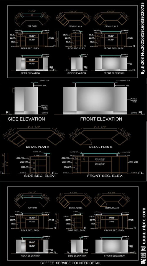餐廳服務(wù)柜臺cad施工圖圖片